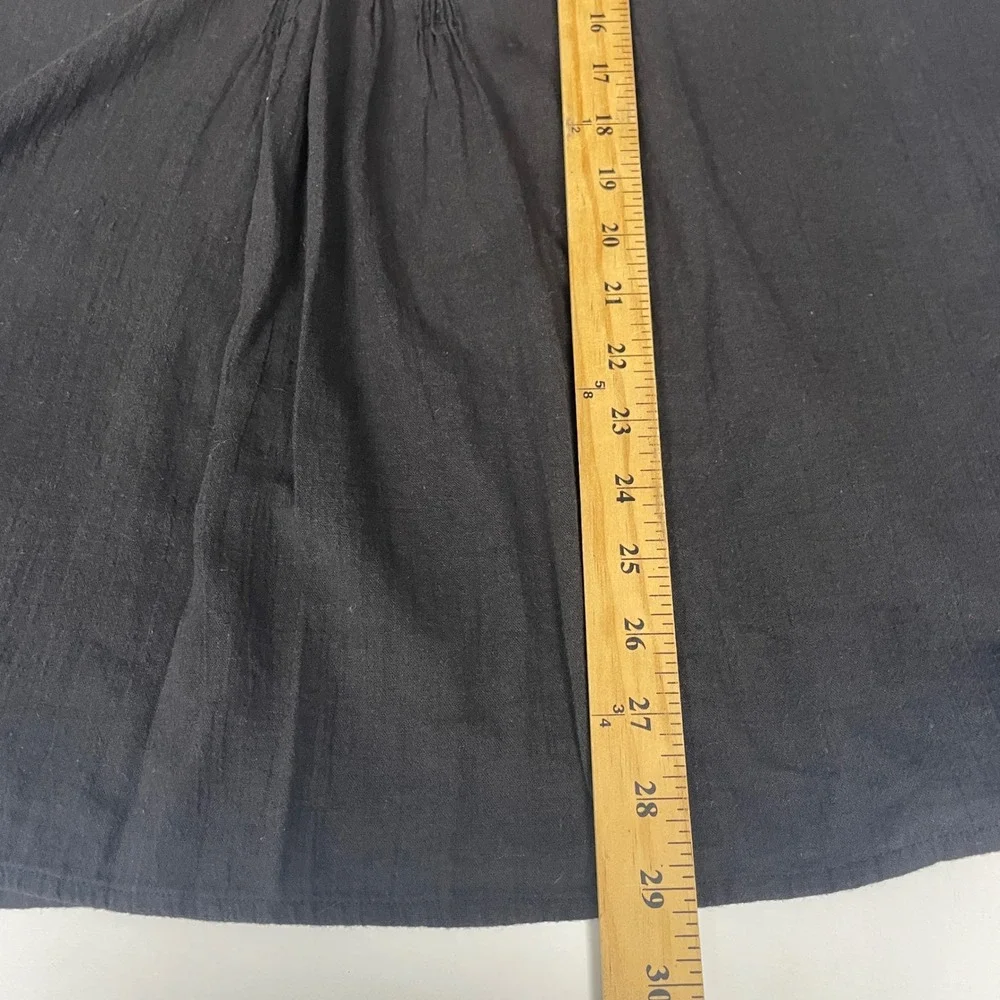 J. Peterman Black Cotton Gauze Pintuck Tunic Blouse Size L Boho Coastal Minimal
